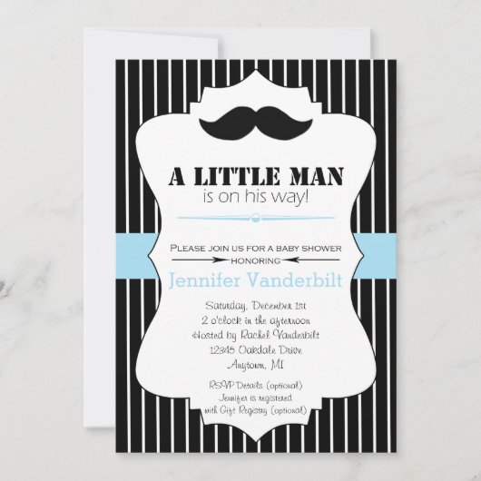 Little Man Mustache Baby shower Invitation Kaart (Voorkant)