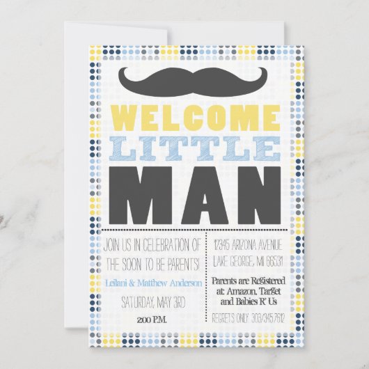 Little Man Mustache Baby shower Invitation Kaart (Voorkant)