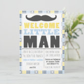 Little Man Mustache Baby shower Invitation Kaart (Staand voorkant)