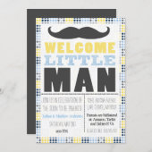 Little Man Mustache Baby shower Invitation Kaart (Voorkant / Achterkant)