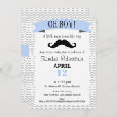 Little Man Mustache Baby shower Invitation Kaart (Voorkant / Achterkant)