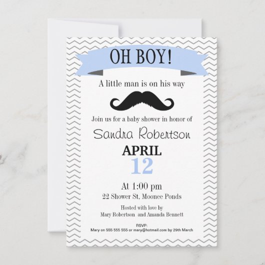 Little Man Mustache Baby shower Invitation Kaart (Voorkant)