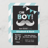 Little Man Mustache Baby shower Invitation Kaart (Voorkant / Achterkant)