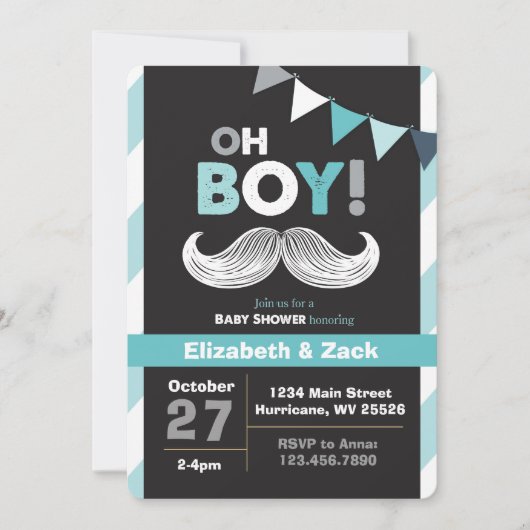 Little Man Mustache Baby shower Invitation Kaart (Voorkant)