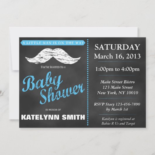 Little Man Mustache Baby shower Invite Kaart (Voorkant)