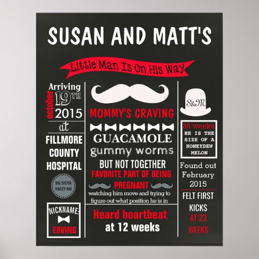 Little man Mustache Baby shower Party chalkboard Poster (Voorkant)
