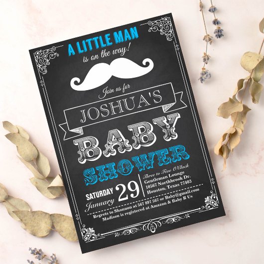 Little Man Mustache Bash Baby shower Invitation Kaart