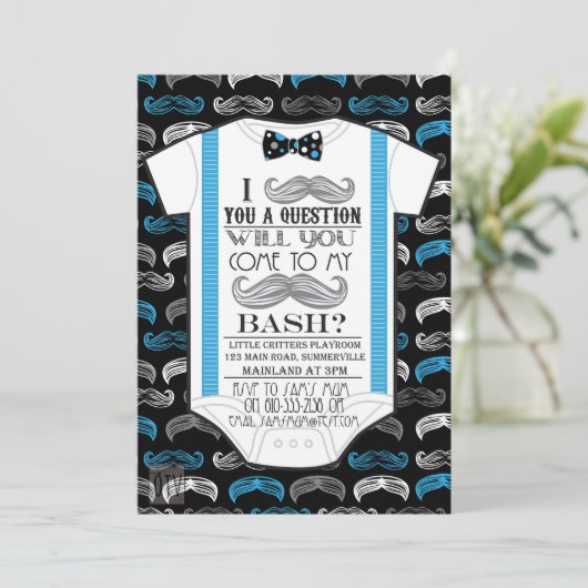 Little Man / Mustache Bash Baby shower Uitnodiging (Staand voorkant)