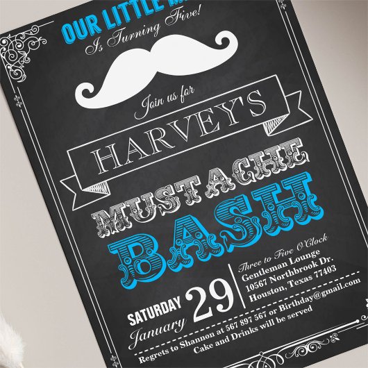 Little Man Mustache Bash Birthday Invitation Kaart