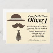 Little Man Mustache Bash Birthday Invitation Kaart (Voorkant / Achterkant)
