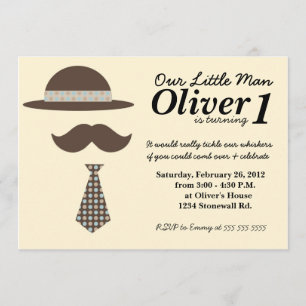 Little Man Mustache Bash Birthday Invitation Kaart