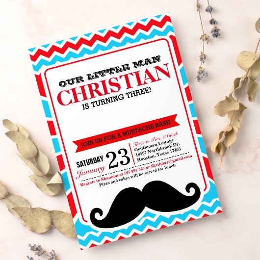 Little Man Mustache Bash Birthday Party Invitation Kaart
