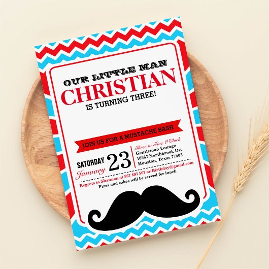 Little Man Mustache Bash Birthday Party Invitation Kaart