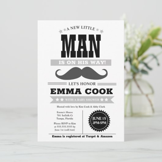 Little Man Mustache Bash Boy Baby shower Kaart (Staand voorkant)