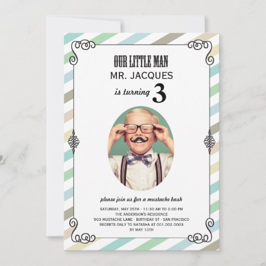 Little Man Mustache Bash Boy Birthday Party Invite Kaart (Voorkant)