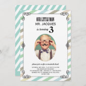Little Man Mustache Bash Boy Birthday Party Invite Kaart (Voorkant / Achterkant)