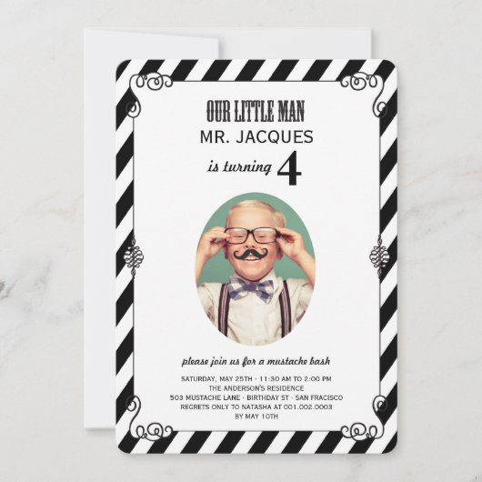 Little Man Mustache Bash Boy Birthday Party Invite Kaart (Voorkant)