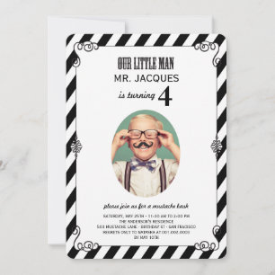 Little Man Mustache Bash Boy Birthday Party Invite Kaart