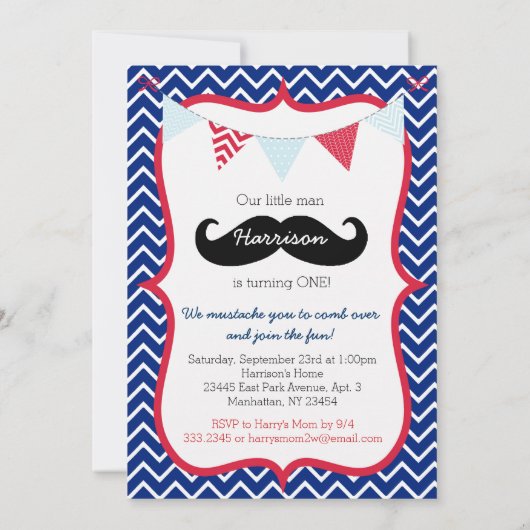 Little Man Mustache Bash First Birthday Invitation Kaart (Achterkant)