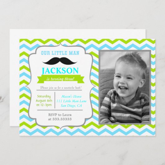Little Man Mustache Birthday Party Kaart (Voorkant / Achterkant)