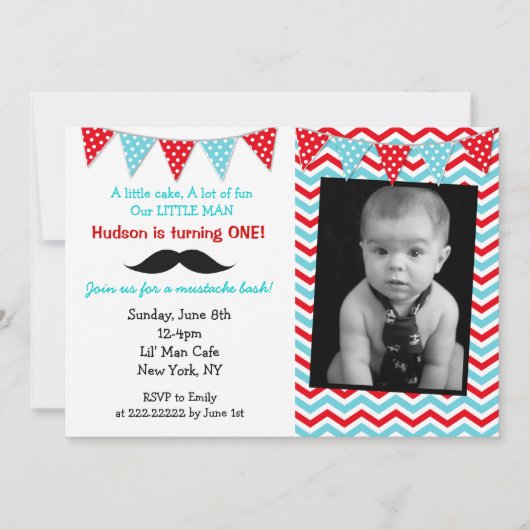 Little Man Mustache Birthday Party Kaart (Voorkant)