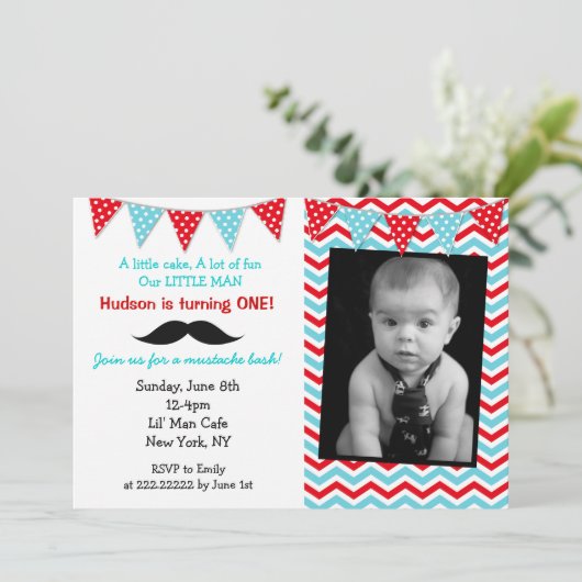 Little Man Mustache Birthday Party Kaart (Staand voorkant)