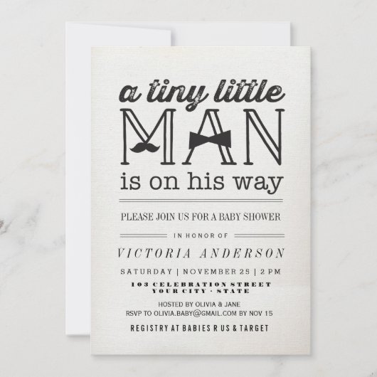 Little Man Mustache Bow Stropdas Boy Baby shower I Kaart (Voorkant)