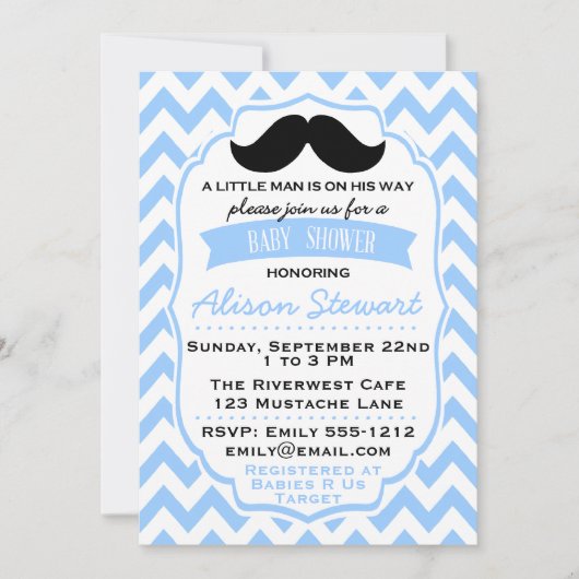 Little Man Mustache chevron Baby shower suitnodigi Kaart (Voorkant)