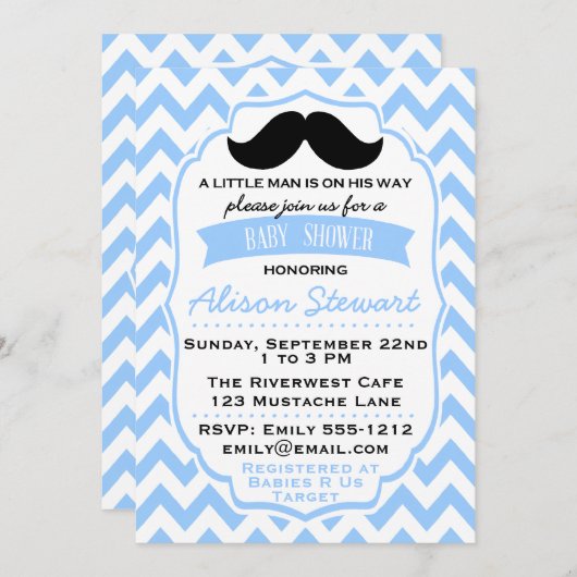 Little Man Mustache chevron Baby shower suitnodigi Kaart (Voorkant / Achterkant)