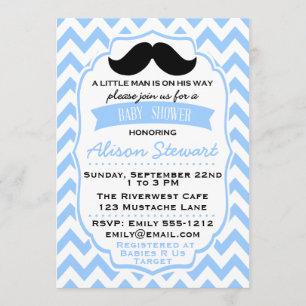 Little Man Mustache chevron Baby shower suitnodigi Kaart