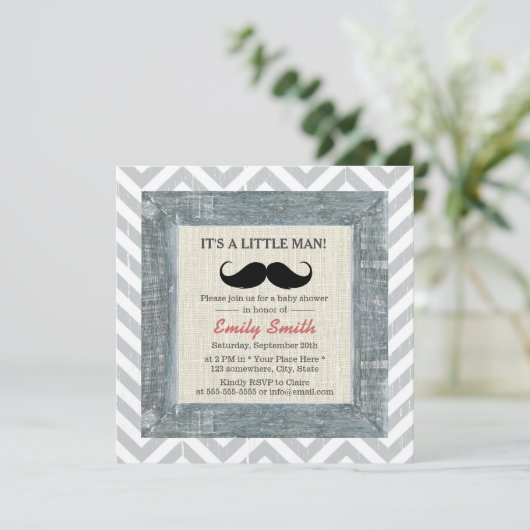 Little Man Mustache Chevron Stripes Baby shower Kaart (Staand voorkant)