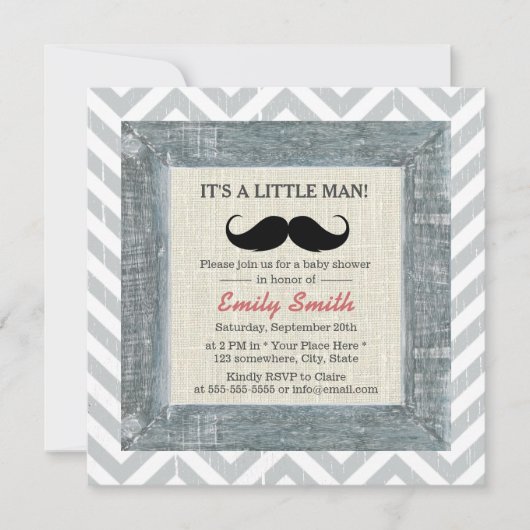 Little Man Mustache Chevron Stripes Baby shower Kaart (Voorkant)