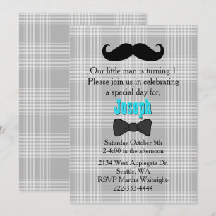 Little Man Mustache First Birthday Invitation Kaart
