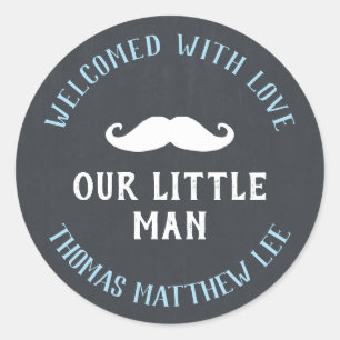 Little Man Mustache New Baby Announcement Favor Ronde Sticker
