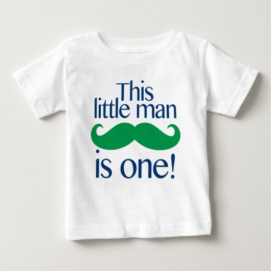 Little Man Mustache Verjaardag Shirt Navy & Green (Voorkant)
