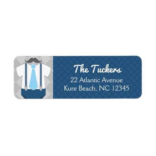 Little Man Navy Blue Grey Baby shower Address Etiket (Voorkant)
