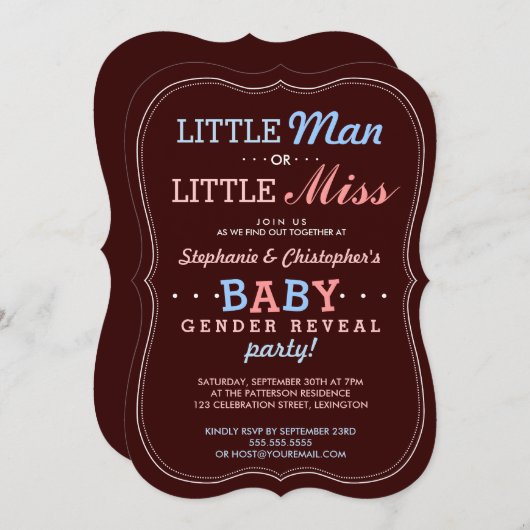 Little Man of Little Miss Baby Gender onthulling P Kaart (Voorkant / Achterkant)