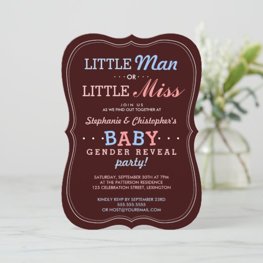 Little Man of Little Miss Baby Gender onthulling P Kaart (Staand voorkant)