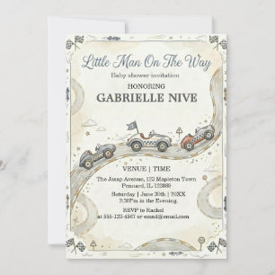 Little Man On The Way Race Car baby shower Kaart