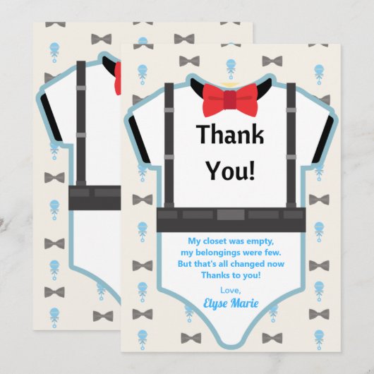 Little Man On Way Baby shower Hartelijk dank Kaart (Voorkant / Achterkant)