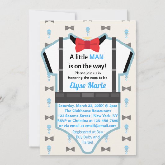 Little Man On Way Baby shower Invitation Kaart (Voorkant)