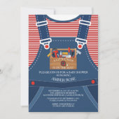 Little Man Overalls Tools Baby shower Invitation Kaart (Voorkant)