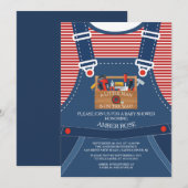 Little Man Overalls Tools Baby shower Invitation Kaart (Voorkant / Achterkant)