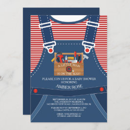 Little Man Overalls Tools Baby shower Invitation Kaart