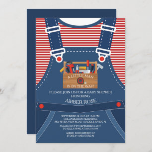 Little Man Overalls Tools Baby shower Invitation Kaart