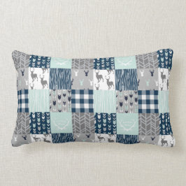 Little Man Patchwork - Mint, Navy en grijs Kussen