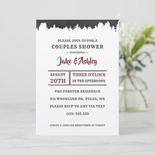 Little Man Plaid Woodland Couples Douche Uitnodige Kaart (Staand voorkant)