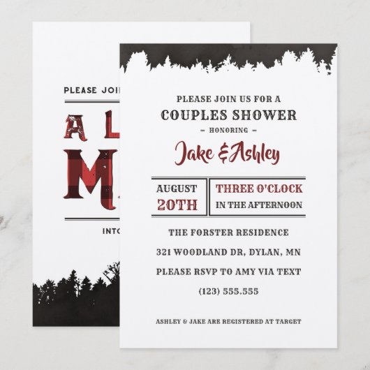 Little Man Plaid Woodland Couples Douche Uitnodige Kaart (Voorkant / Achterkant)