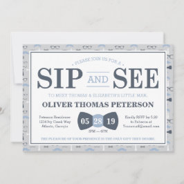 Little Man Sip and See Baby shower Invitation Kaart