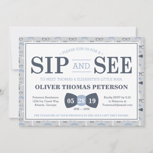 Little Man Sip and See Baby shower Invitation Kaart (Voorkant)